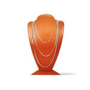 Stylish Silver Tone Rice Bead 27” Opera Triple Layer Chain Necklace JW1543